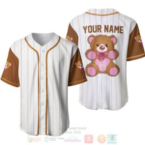 Personalized Cute Teddy Bear All Over Print Pinstripe White Baseball Jersey
