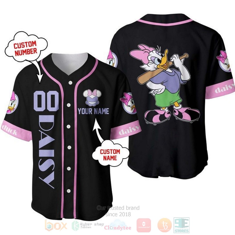 Personalized Daisy Duck Playing Baseball All Over Print Black Baseball Jersey Personalized Daisy Duck Playing Baseball All Over Print Black Baseball Jersey