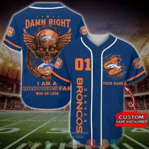 Personalized Denver Broncos Nfl Wings Skull Baseball Jersey Shirt