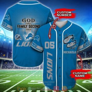 Personalized Detroit Lions Nfl God First Family Second Then Baseball Jersey Shirt