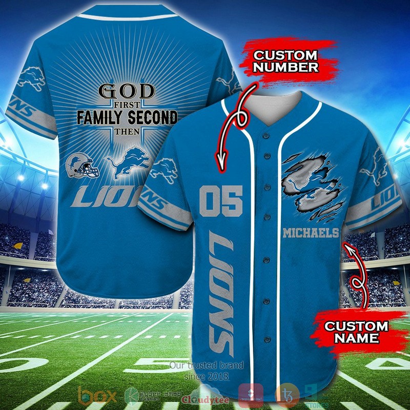 Personalized Detroit Lions Nfl God First Family Second Then Baseball Jersey Shirt Personalized Detroit Lions Nfl God First Family Second Then Baseball Jersey Shirt