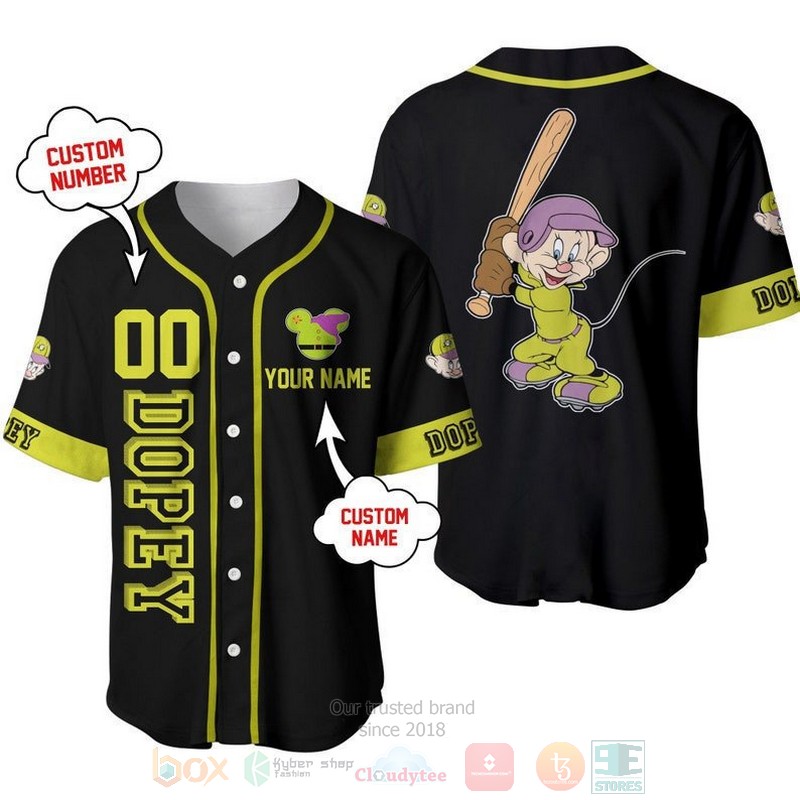 Personalized Dopey Dwarf Snow White Playing Baseball All Over Print Black Baseball Jersey Personalized Dopey Dwarf Snow White Playing Baseball All Over Print Black Baseball Jersey
