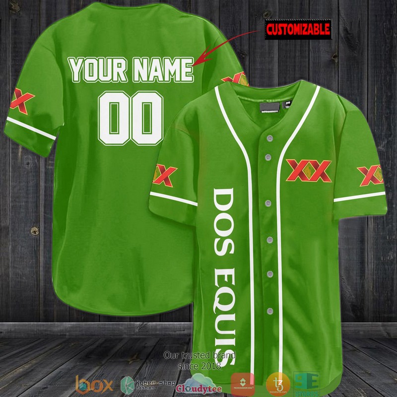 Personalized Dos Equis Green Baseball Jersey Personalized Dos Equis Green Baseball Jersey