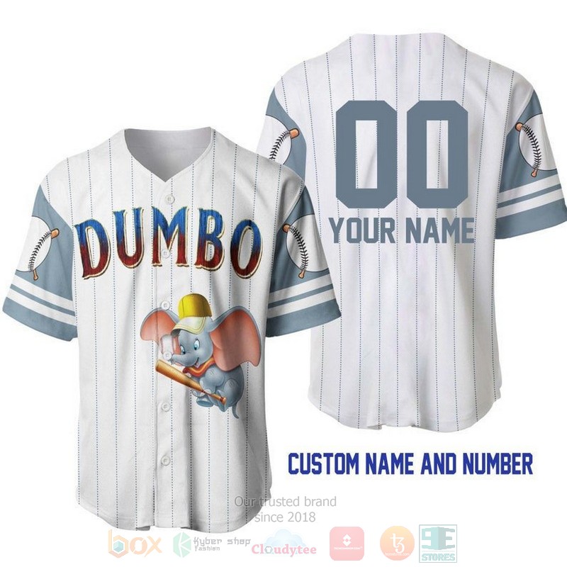 Personalized Dumbo The Flying Elephant All Over Print Pinstripe White Baseball Jersey Personalized Dumbo The Flying Elephant All Over Print Pinstripe White Baseball Jersey