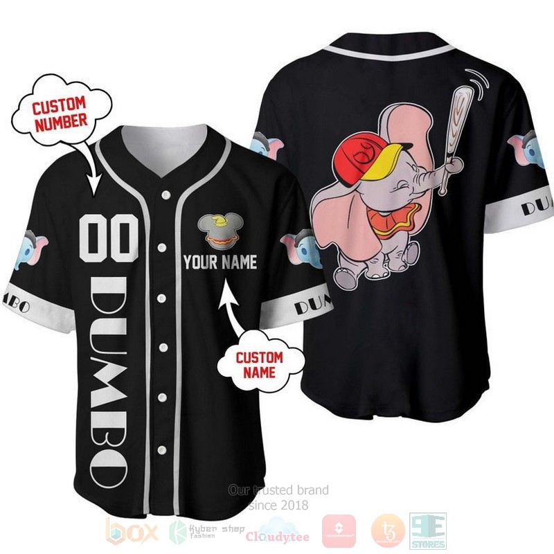 Personalized Dumbo The Flying Elephant Disney All Over Print Black Baseball Jersey Personalized Dumbo The Flying Elephant Disney All Over Print Black Baseball Jersey