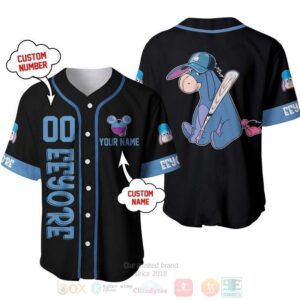 Personalized Eeyore Disney Playing Baseball All Over Print Black Baseball Jersey