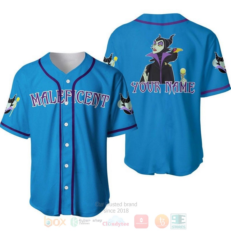 Personalized Evil Queen Maleficent Disney All Over Print Blue Baseball Jersey Personalized Evil Queen Maleficent Disney All Over Print Blue Baseball Jersey