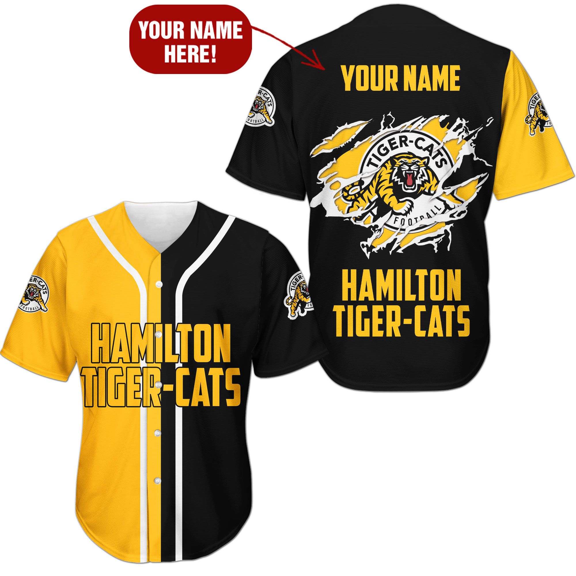 Personalized Football Club Cfl Hamilton Tiger Cats Baseball Jersey Personalized Football Club Cfl Hamilton Tiger Cats Baseball Jersey