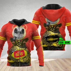 Personalized Gold Coast Suns 3D Hoodie Afl 3D Hoodie Jack Skellington Custom Name 3D All Over Printed Hoodie - 538fa3ed9237