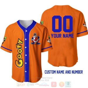Personalized Goofy Dog All Over Print Orange Baseball Jersey