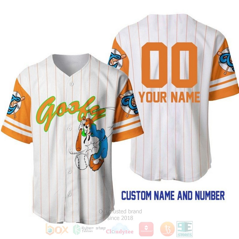Personalized Goofy Dog All Over Print Pinstripe White Baseball Jersey Personalized Goofy Dog All Over Print Pinstripe White Baseball Jersey