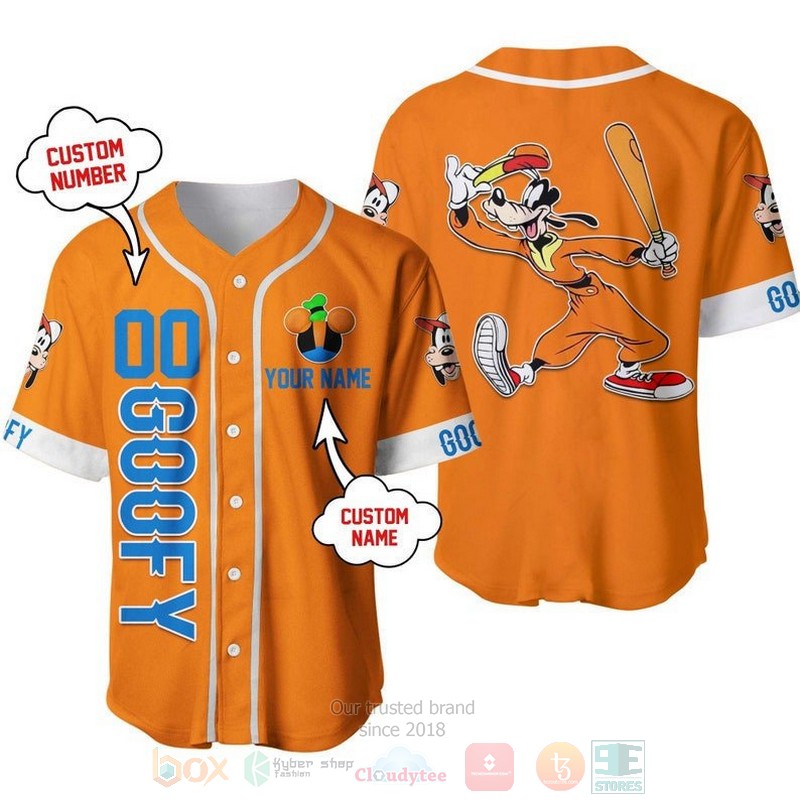 Personalized Happy Goofy Dog Disney All Over Print Orange Baseball Jersey Personalized Happy Goofy Dog Disney All Over Print Orange Baseball Jersey