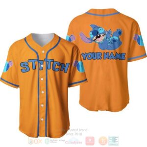 Personalized Happy Stitch Disney All Over Print Orange Baseball Jersey