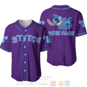 Personalized Happy Stitch Disney All Over Print Purple Baseball Jersey
