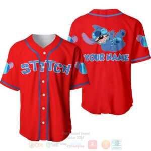 Personalized Happy Stitch Disney All Over Print Red Baseball Jersey