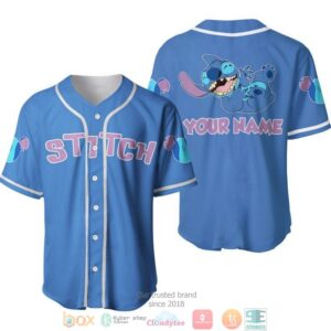Personalized Happy Stitch Disney Blue Baseball Jersey