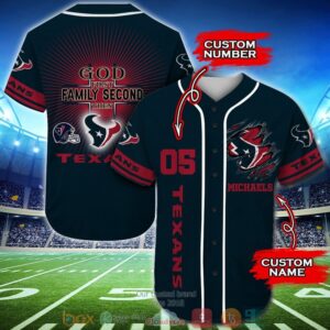 Personalized Houston Texans Nfl God First Family Second Then Baseball Jersey Shirt
