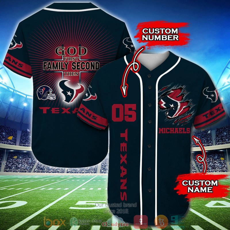 Personalized Houston Texans Nfl God First Family Second Then Baseball Jersey Shirt Personalized Houston Texans Nfl God First Family Second Then Baseball Jersey Shirt