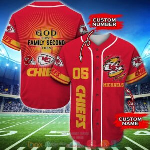 Personalized Kansas City Chiefs Nfl God First Family Second Then Baseball Jersey Shirt