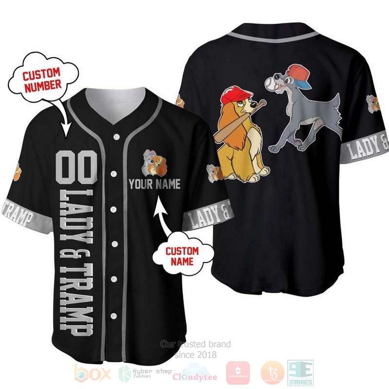 Personalized Lady And The Tramp Dogs Disney Playing Baseball All Over Print Black Baseball Jersey Personalized Lady And The Tramp Dogs Disney Playing Baseball All Over Print Black Baseball Jersey