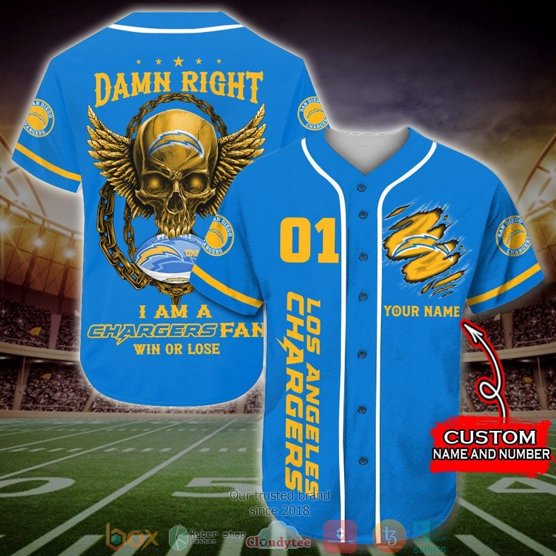 Personalized Los Angeles Chargers Nfl Wings Skull Baseball Jersey Shirt Personalized Los Angeles Chargers Nfl Wings Skull Baseball Jersey Shirt
