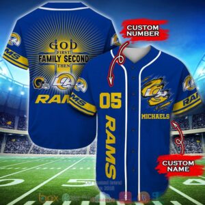Personalized Los Angeles Rams Nfl God First Family Second Then Baseball Jersey Shirt