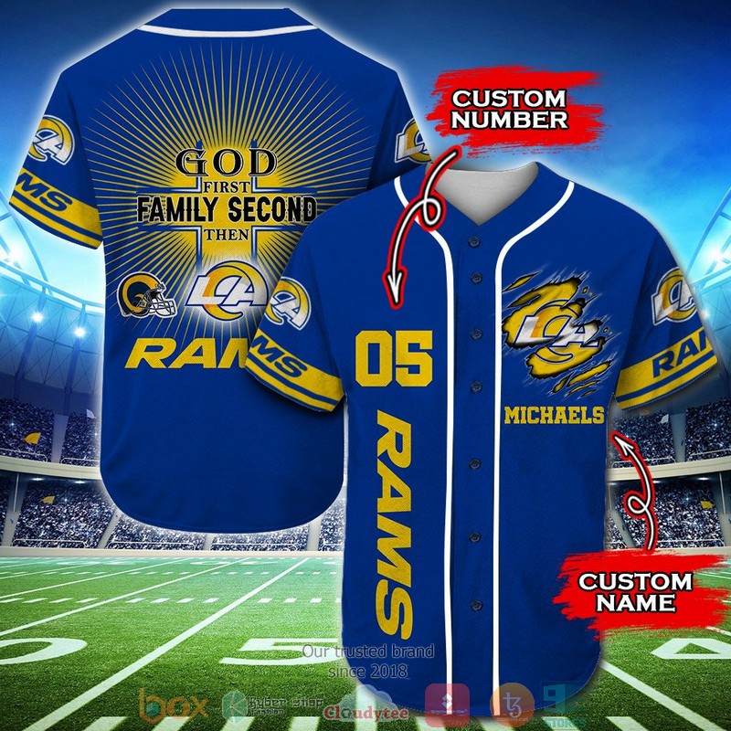 Personalized Los Angeles Rams Nfl God First Family Second Then Baseball Jersey Shirt Personalized Los Angeles Rams Nfl God First Family Second Then Baseball Jersey Shirt