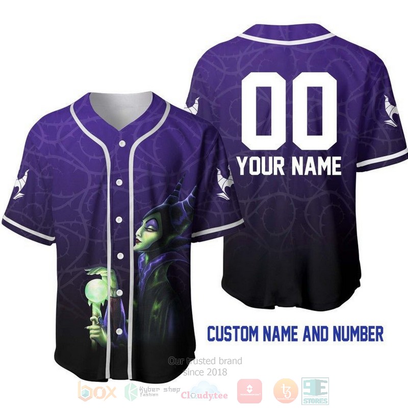 Personalized Maleficent All Over Print Ombre Purple Black Baseball Jersey Personalized Maleficent All Over Print Ombre Purple Black Baseball Jersey