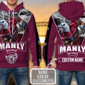 Personalized Manly Warringah Sea Eagles 3D Hoodie Nrl 3D Hoodie Mascot Custom Name 3D All Over Printed Hoodie - 06c13aa2a4c4