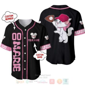 Personalized Marie Cat Playing Baseball All Over Print Black Baseball Jersey