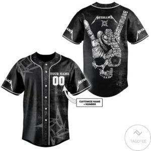 Personalized Metallic Skull Rock N Roll Baseball Jersey