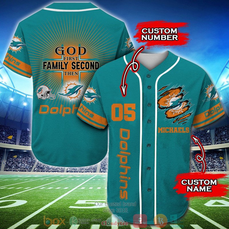 Personalized Miami Dolphins Nfl God First Family Second Then Baseball Jersey Shirt Personalized Miami Dolphins Nfl God First Family Second Then Baseball Jersey Shirt
