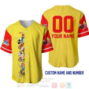 Personalized Mickey Minnie & Friends All Over Print Yellow Baseball Jersey