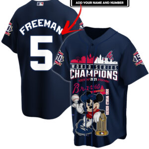 Personalized Mickey Mouse Atlanta Braves World Series Champions 2021 Baseball Jersey