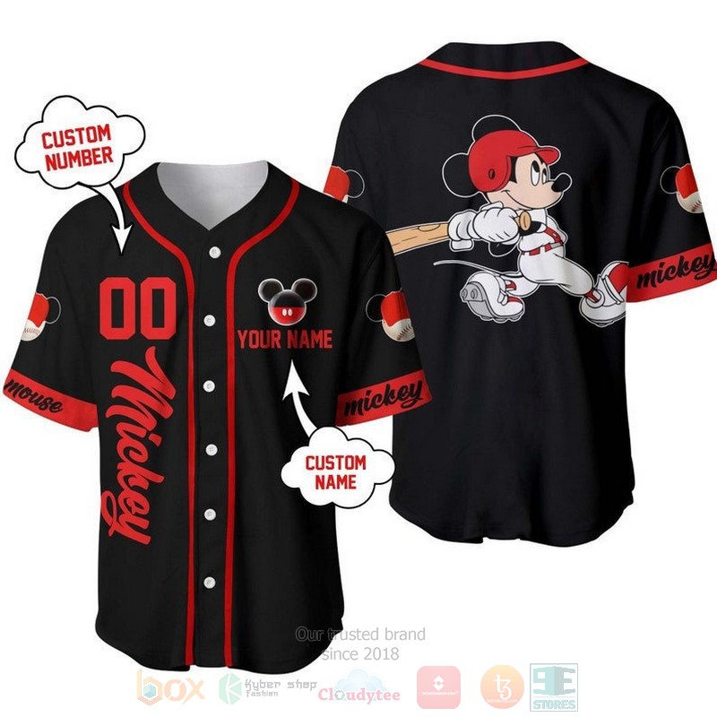 Personalized Mickey Mouse Playing Baseball All Over Print Black Baseball Jersey Personalized Mickey Mouse Playing Baseball All Over Print Black Baseball Jersey