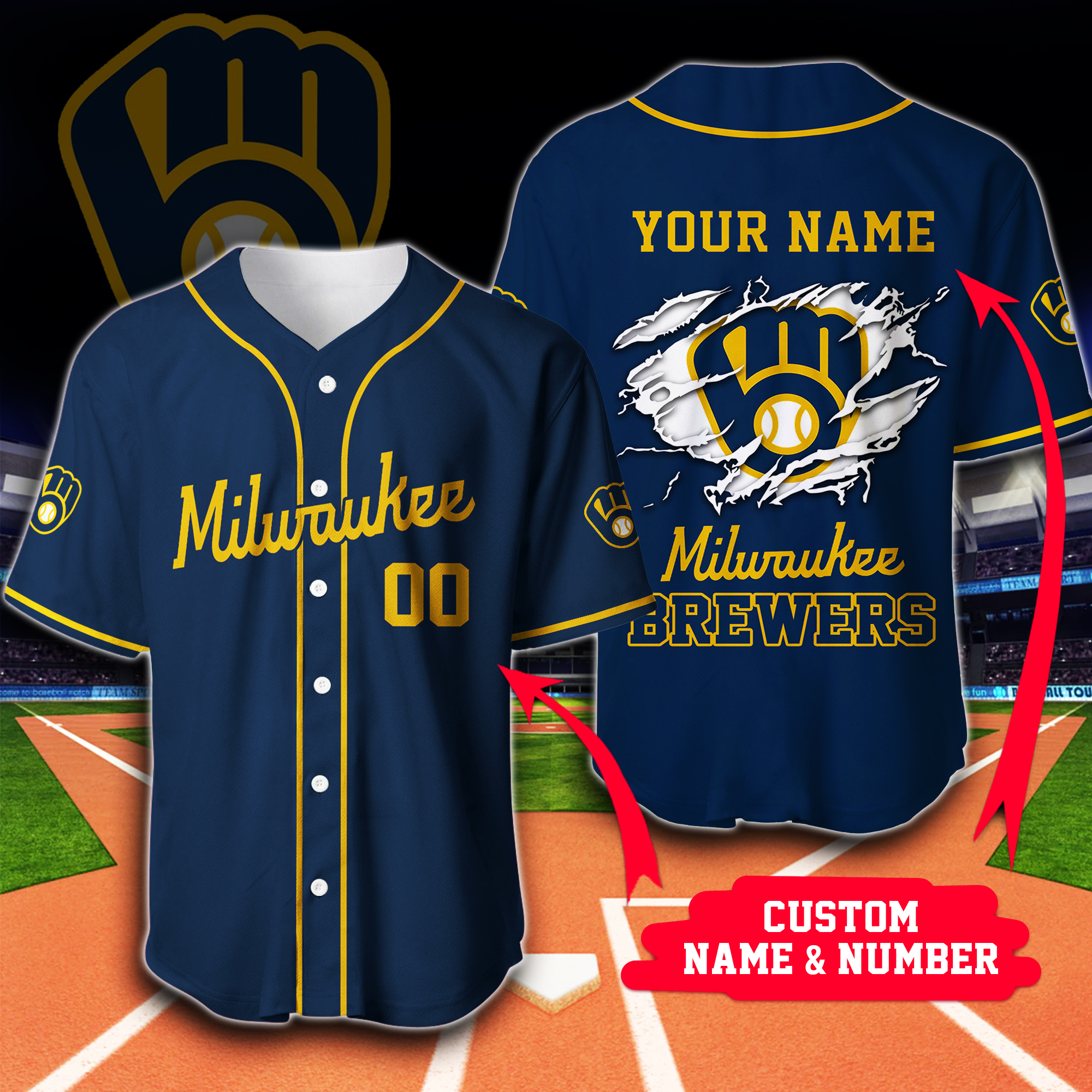 Personalized Milwaukee Brewers Custom Baseball Jersey Shirt Personalized Milwaukee Brewers Custom Baseball Jersey Shirt