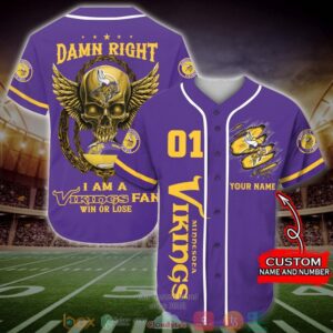 Personalized Minnesota Vikings Nfl Wings Skull Baseball Jersey Shirt