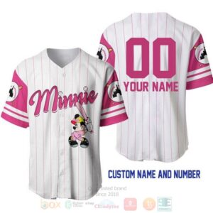 Personalized Minnie Mouse All Over Print Pinstripe White Baseball Jersey