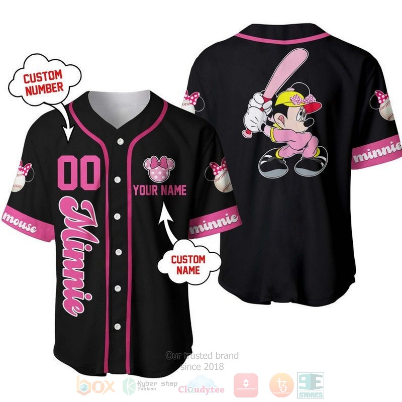 Personalized Minnie Mouse Playing Baseball All Over Print Black Baseball Jersey Personalized Minnie Mouse Playing Baseball All Over Print Black Baseball Jersey