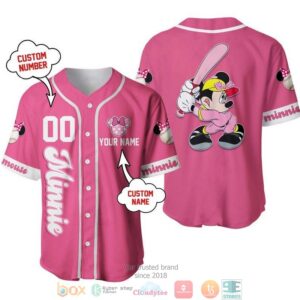 Personalized Minnie Mouse Playing Baseball Pink Baseball Jersey