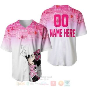 Personalized Minnie Mouse Quotes Pattern All Over Print Ombre Pink White Baseball Jersey