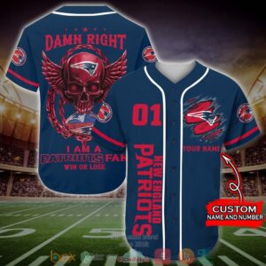Personalized New England Patriots Nfl Wings Skull Baseball Jersey Shirt