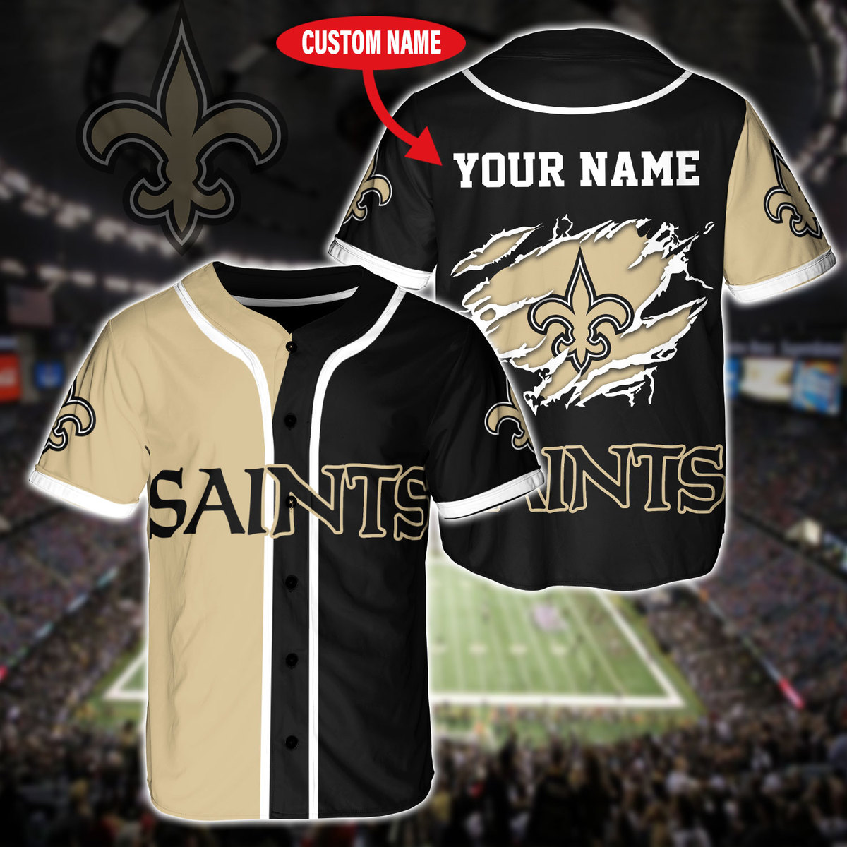 Personalized New Orleans Saints Baseball Jersey Personalized New Orleans Saints Baseball Jersey