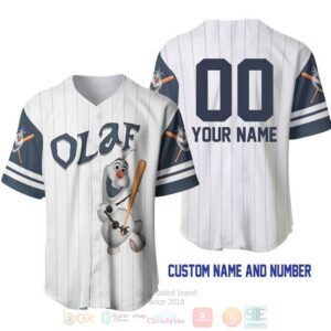 Personalized Olaf Snowman Frozen All Over Print Pinstripe White Baseball Jersey