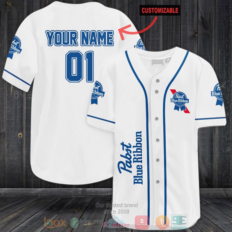 Personalized Pabst Blue Ribbon Custom White Baseball Jersey Personalized Pabst Blue Ribbon Custom White Baseball Jersey