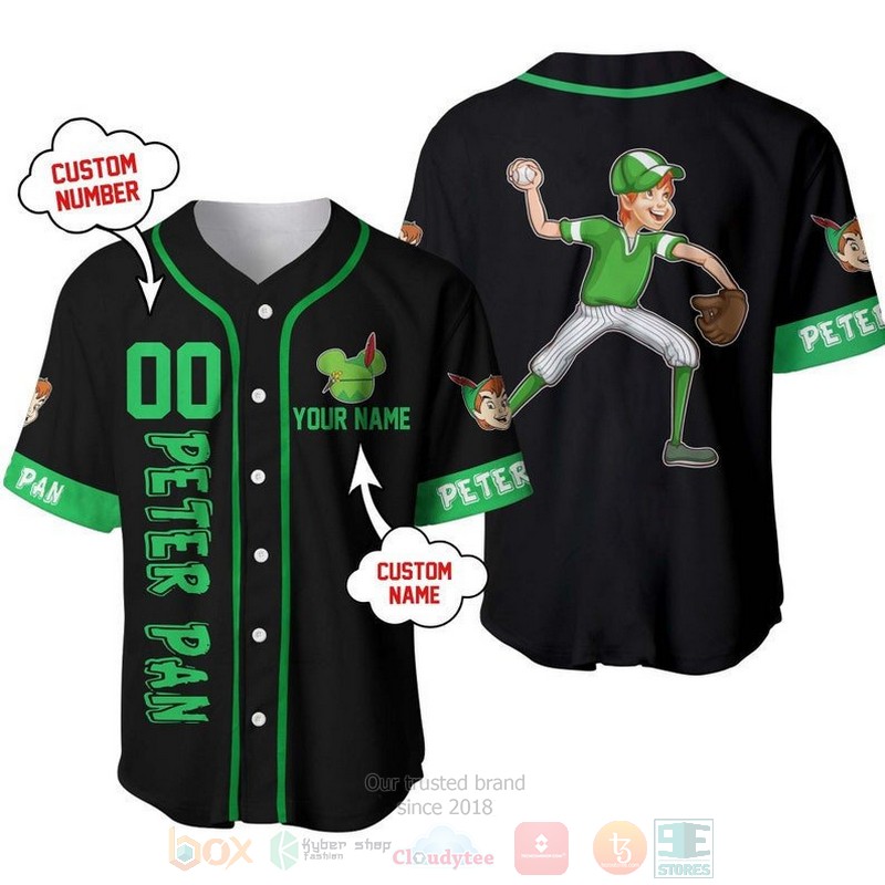 Personalized Peter Pan Playing Baseball All Over Print Black Baseball Jersey Personalized Peter Pan Playing Baseball All Over Print Black Baseball Jersey