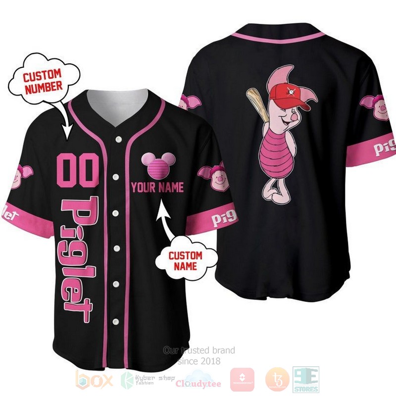Personalized Piglet Winnie The Pooh Playing Baseball All Over Print Black Baseball Jersey Personalized Piglet Winnie The Pooh Playing Baseball All Over Print Black Baseball Jersey