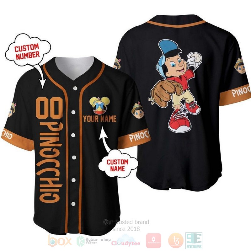 Personalized Pinocchio Playing Baseball All Over Print Black Baseball Jersey Personalized Pinocchio Playing Baseball All Over Print Black Baseball Jersey