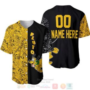 Personalized Pluto Dog Pattern All Over Print Black Yellow Baseball Jersey