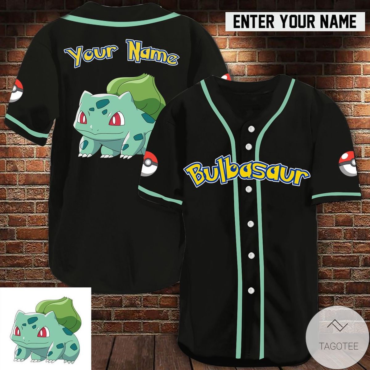 Personalized Pokemon Bulbasaur Baseball Jersey Personalized Pokemon Bulbasaur Baseball Jersey